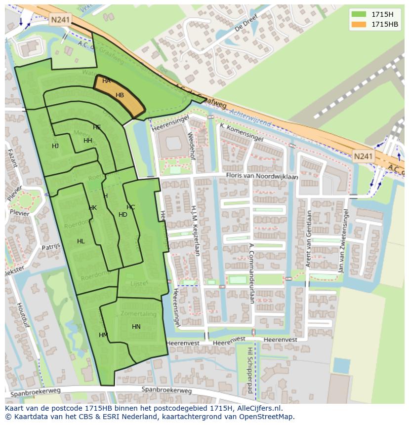 Afbeelding van het postcodegebied 1715 HB op de kaart.