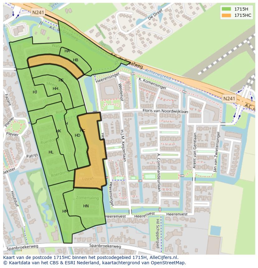 Afbeelding van het postcodegebied 1715 HC op de kaart.