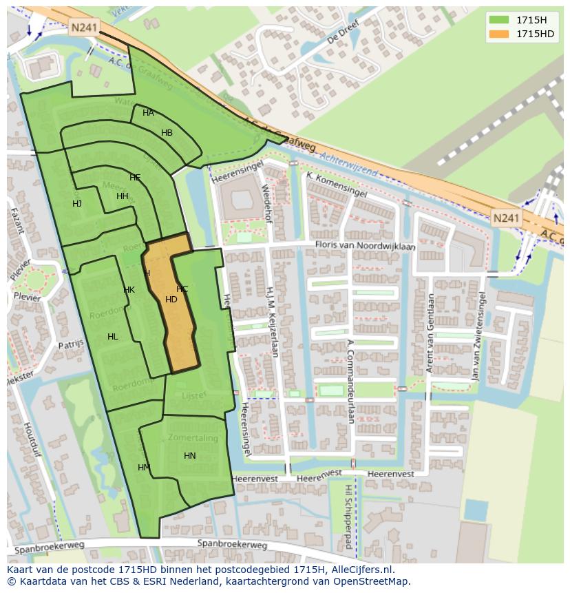 Afbeelding van het postcodegebied 1715 HD op de kaart.