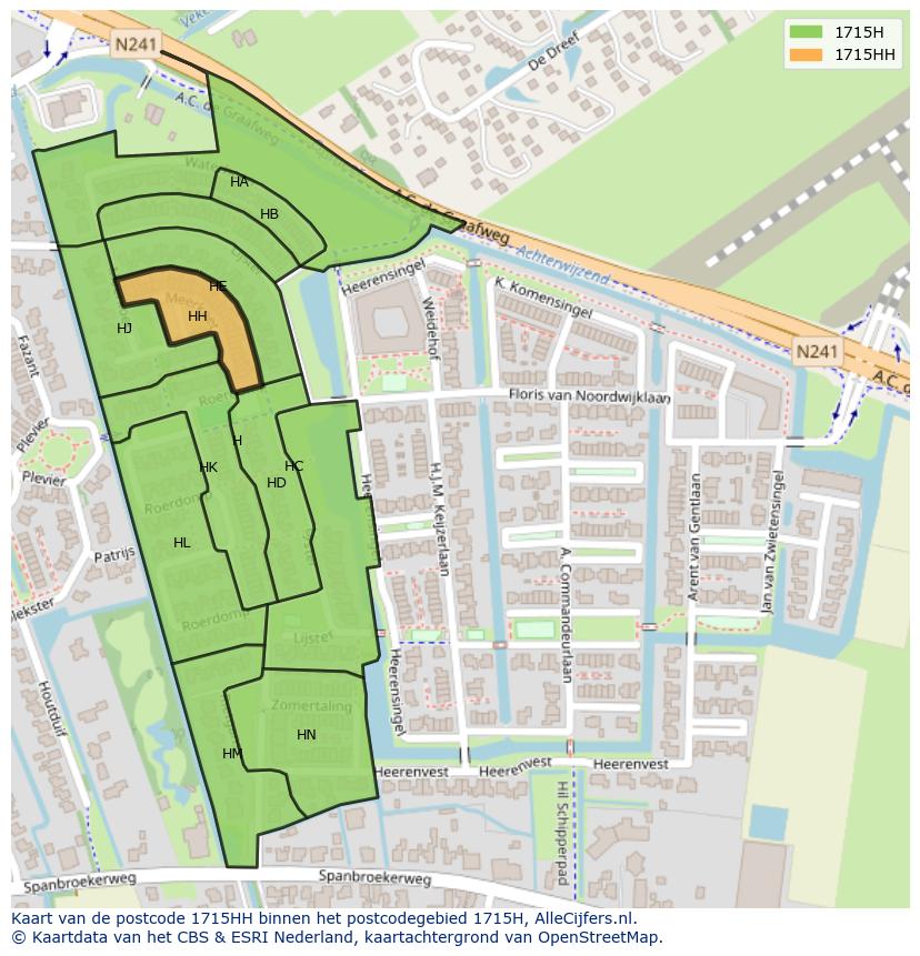 Afbeelding van het postcodegebied 1715 HH op de kaart.