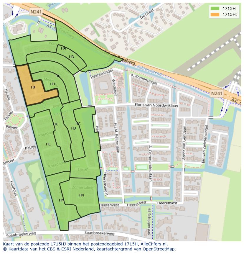Afbeelding van het postcodegebied 1715 HJ op de kaart.