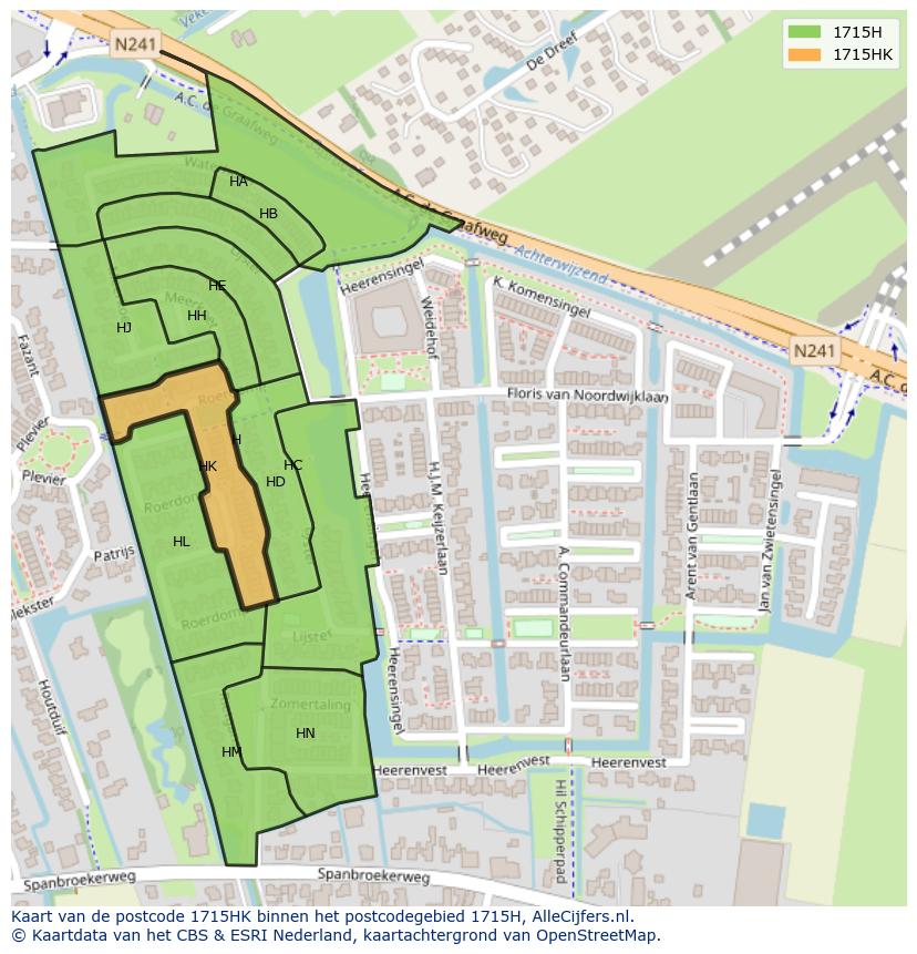 Afbeelding van het postcodegebied 1715 HK op de kaart.