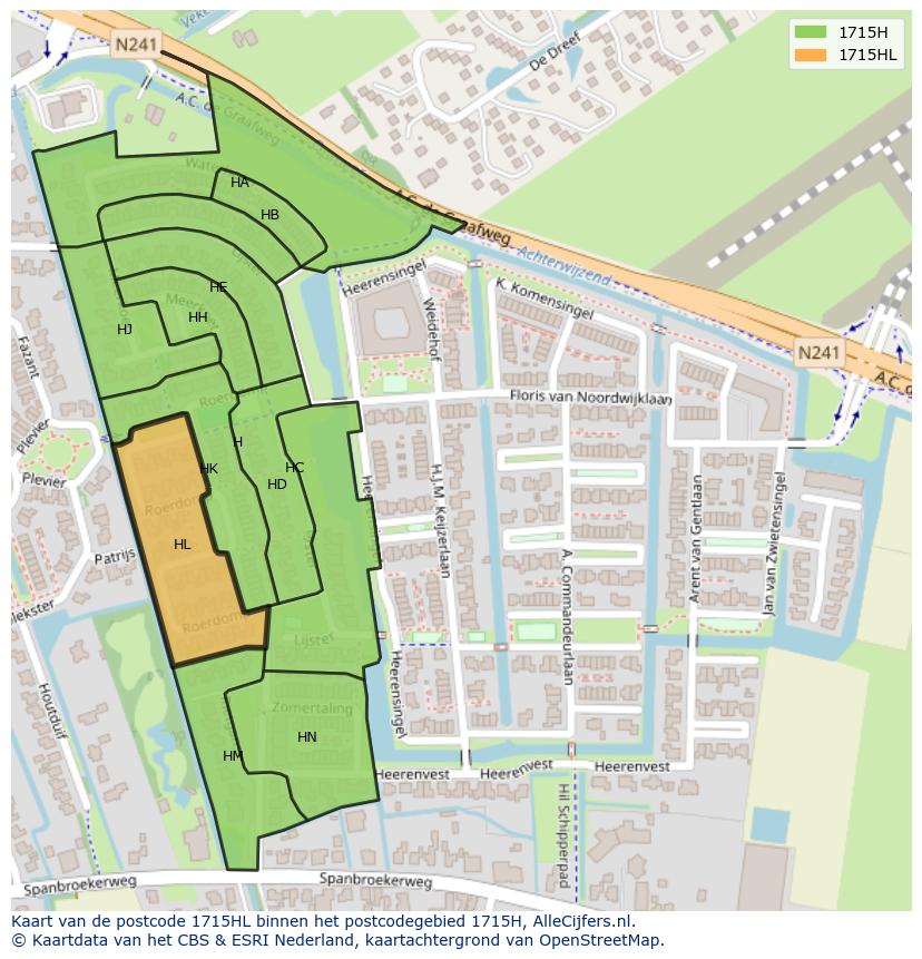 Afbeelding van het postcodegebied 1715 HL op de kaart.