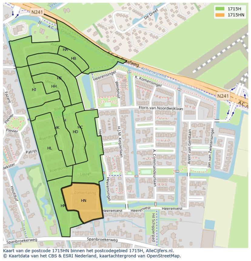 Afbeelding van het postcodegebied 1715 HN op de kaart.