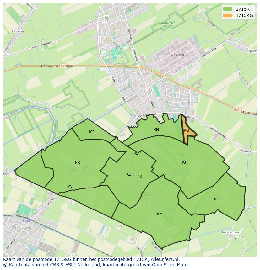 Afbeelding van het postcodegebied 1715 KG op de kaart.
