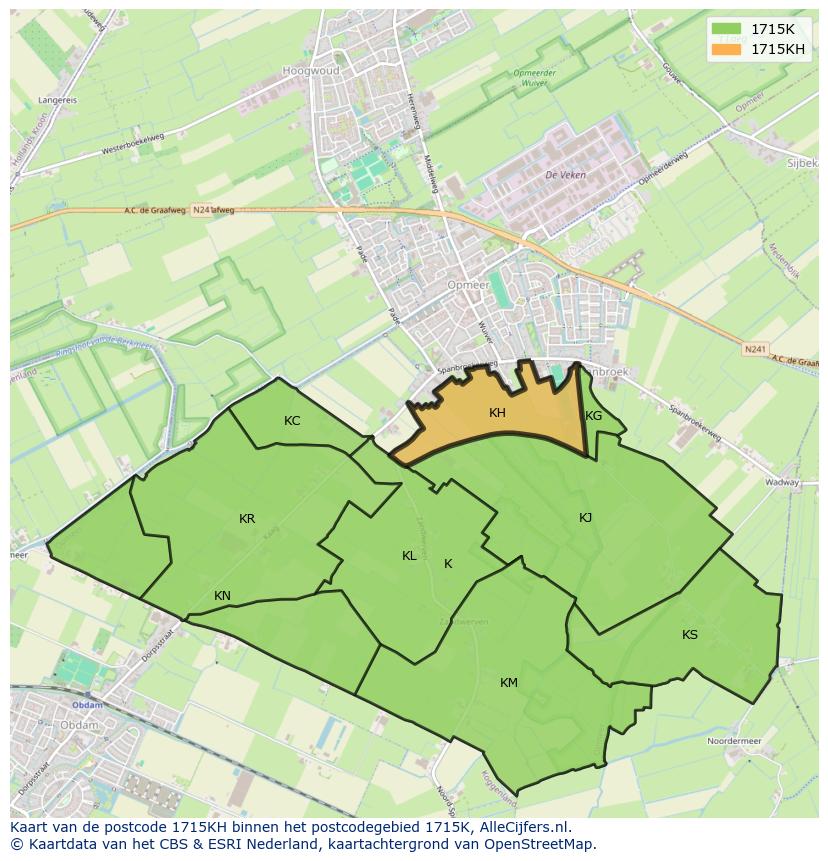 Afbeelding van het postcodegebied 1715 KH op de kaart.