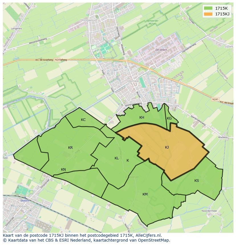 Afbeelding van het postcodegebied 1715 KJ op de kaart.