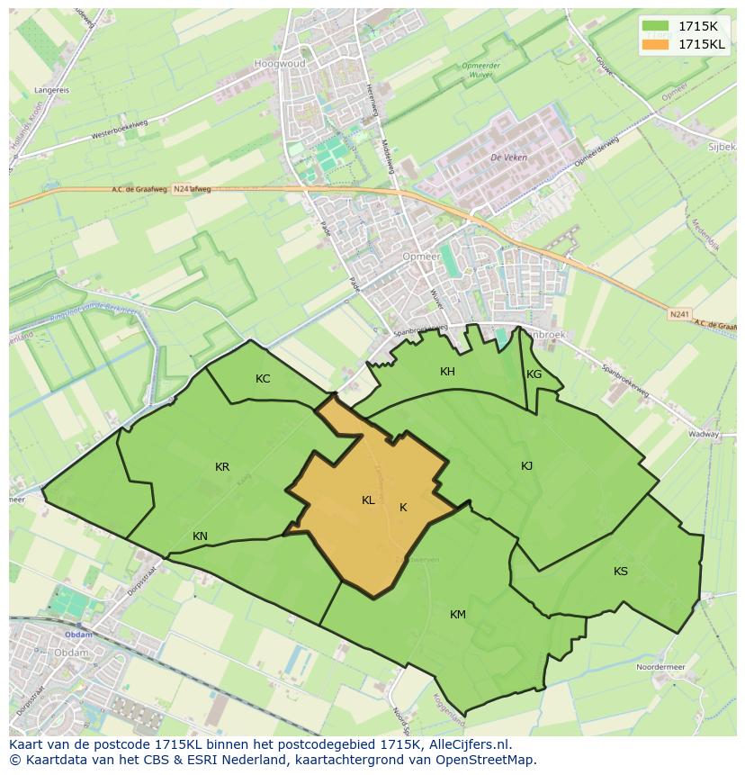 Afbeelding van het postcodegebied 1715 KL op de kaart.