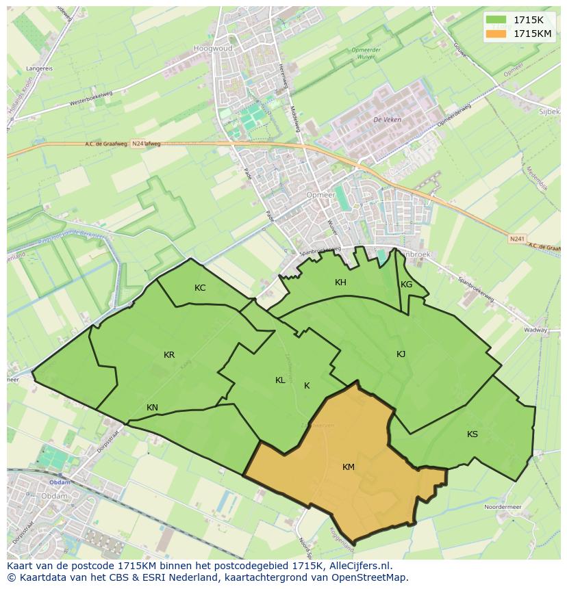Afbeelding van het postcodegebied 1715 KM op de kaart.