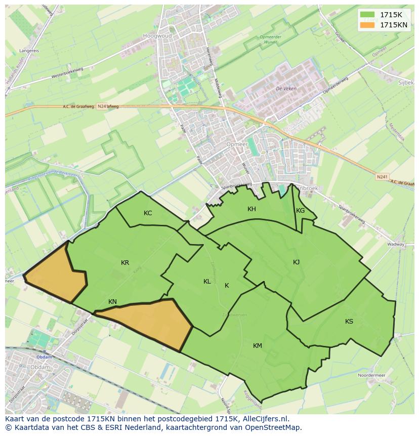 Afbeelding van het postcodegebied 1715 KN op de kaart.