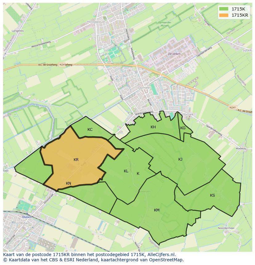 Afbeelding van het postcodegebied 1715 KR op de kaart.