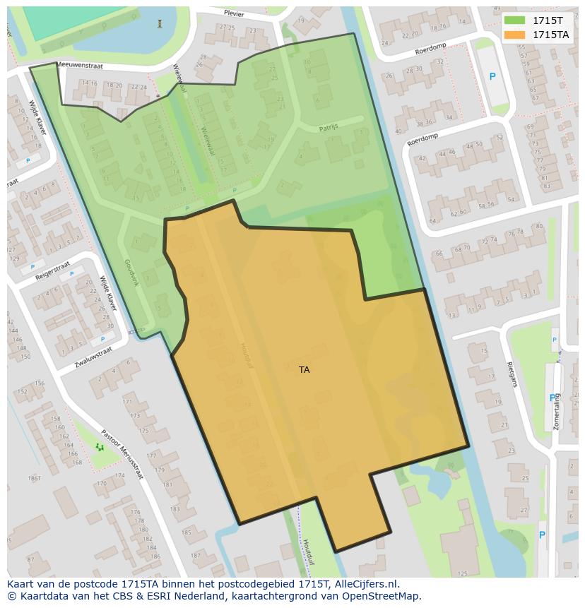 Afbeelding van het postcodegebied 1715 TA op de kaart.