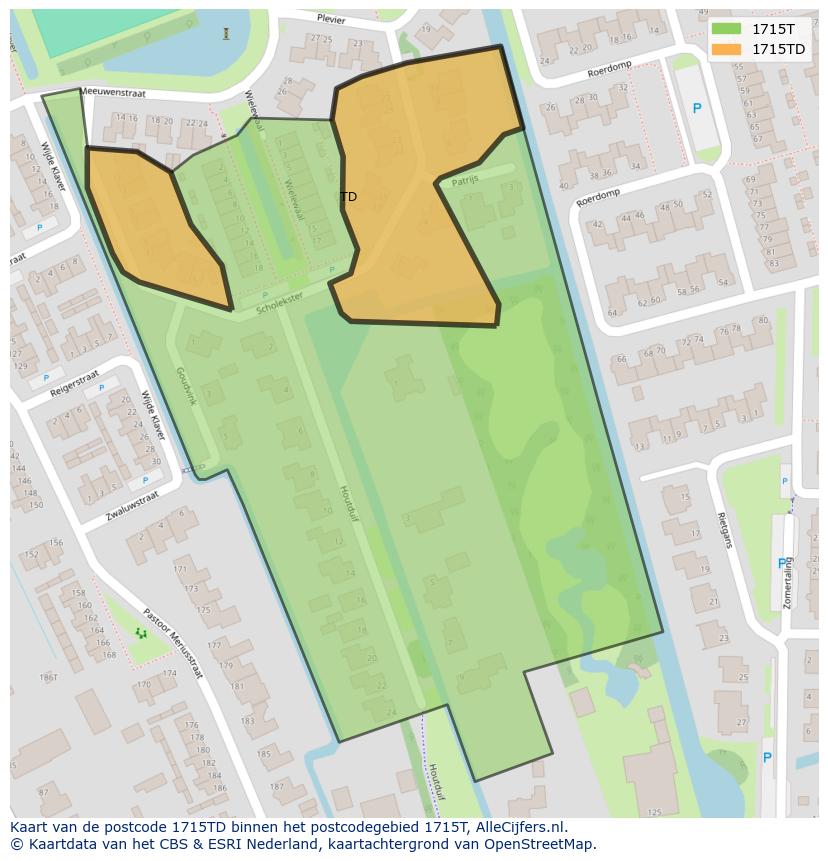 Afbeelding van het postcodegebied 1715 TD op de kaart.