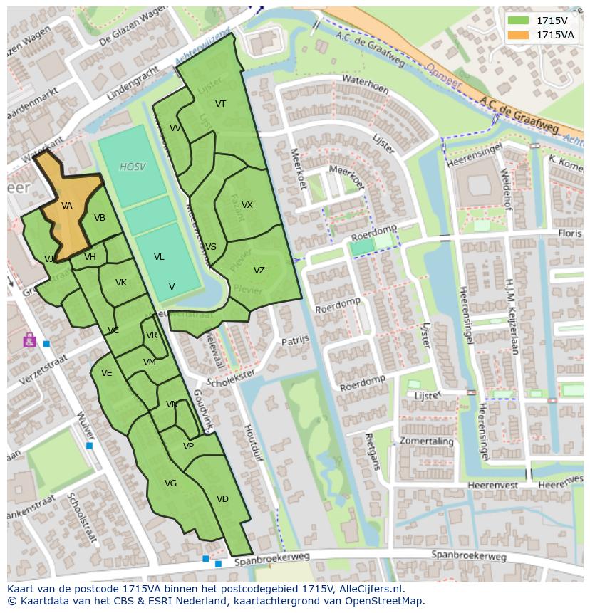 Afbeelding van het postcodegebied 1715 VA op de kaart.