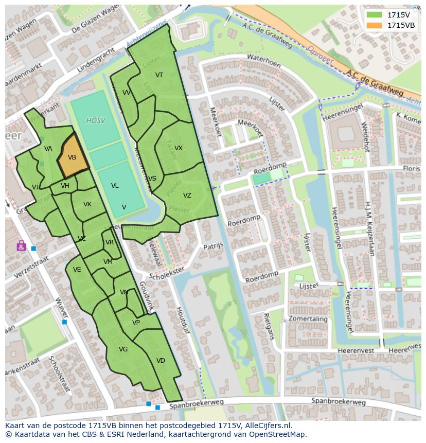 Afbeelding van het postcodegebied 1715 VB op de kaart.
