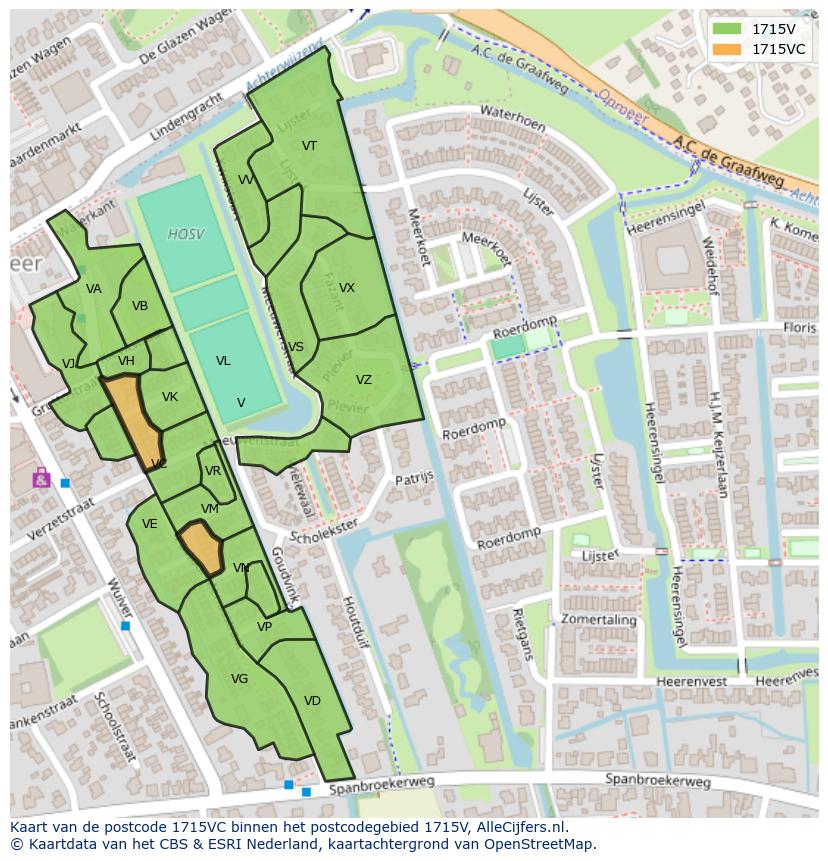 Afbeelding van het postcodegebied 1715 VC op de kaart.