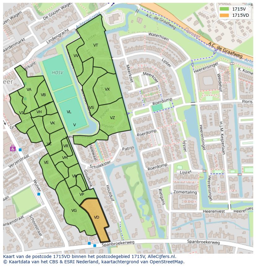 Afbeelding van het postcodegebied 1715 VD op de kaart.