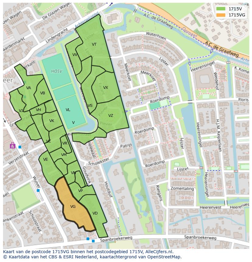 Afbeelding van het postcodegebied 1715 VG op de kaart.