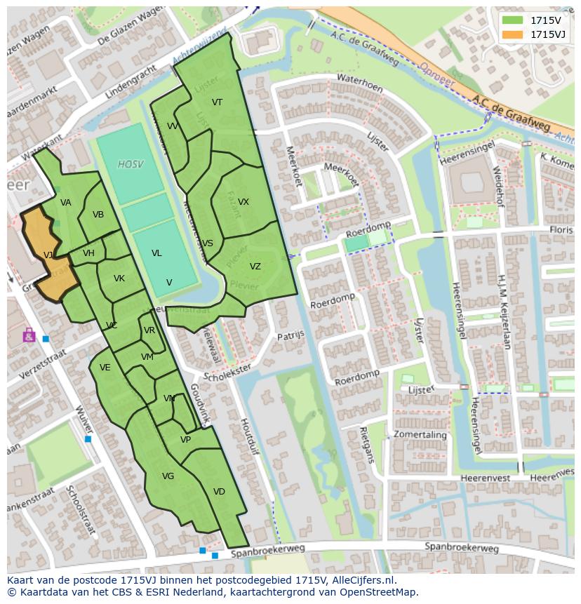 Afbeelding van het postcodegebied 1715 VJ op de kaart.