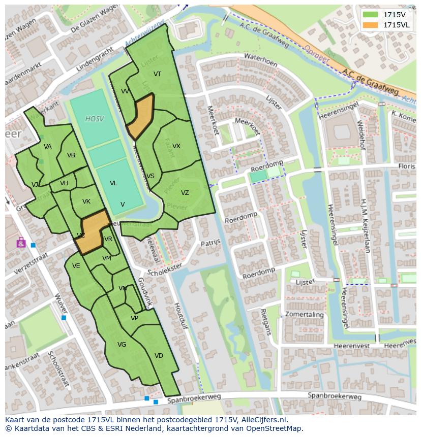 Afbeelding van het postcodegebied 1715 VL op de kaart.