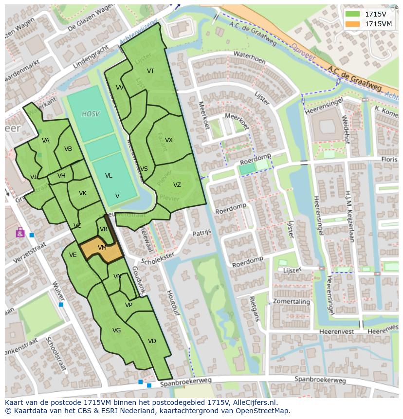 Afbeelding van het postcodegebied 1715 VM op de kaart.