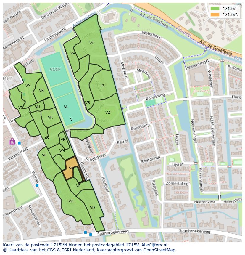 Afbeelding van het postcodegebied 1715 VN op de kaart.