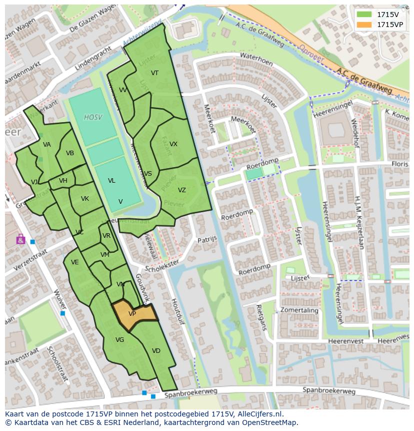 Afbeelding van het postcodegebied 1715 VP op de kaart.