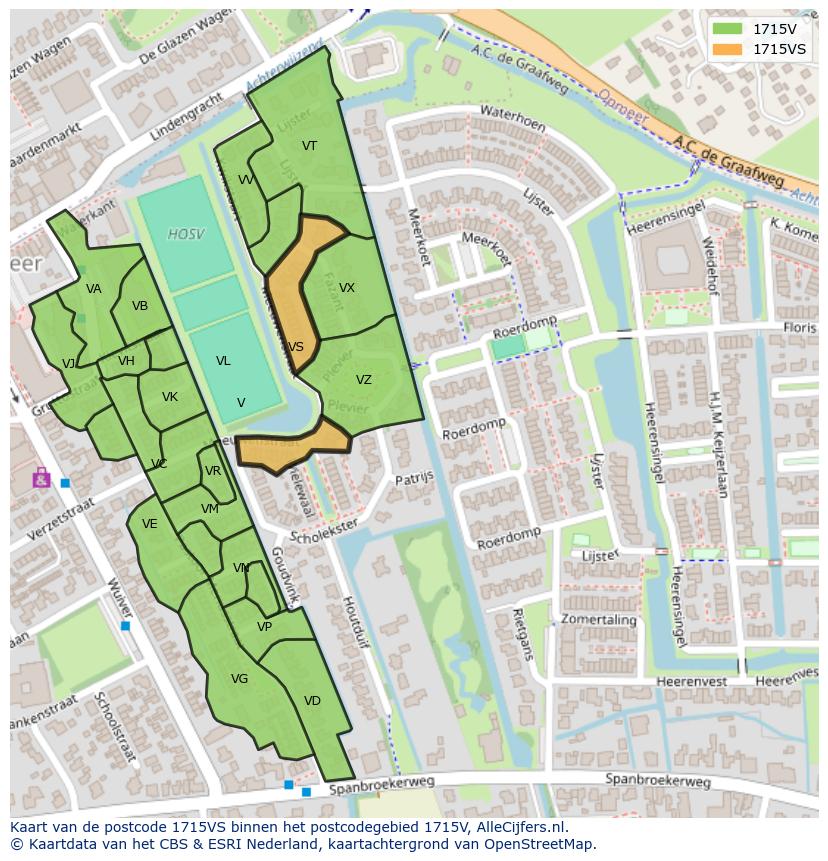Afbeelding van het postcodegebied 1715 VS op de kaart.