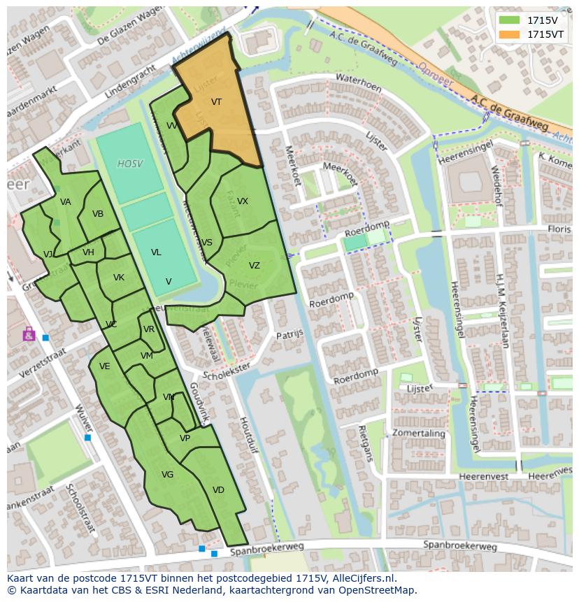 Afbeelding van het postcodegebied 1715 VT op de kaart.