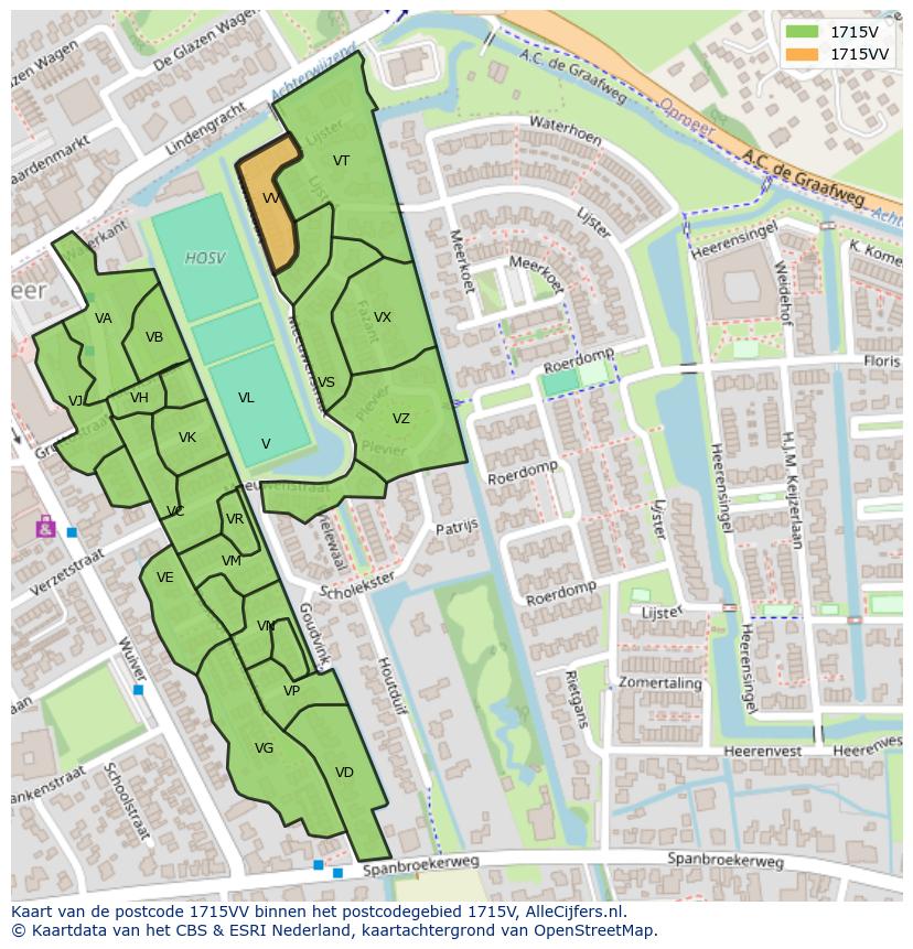 Afbeelding van het postcodegebied 1715 VV op de kaart.