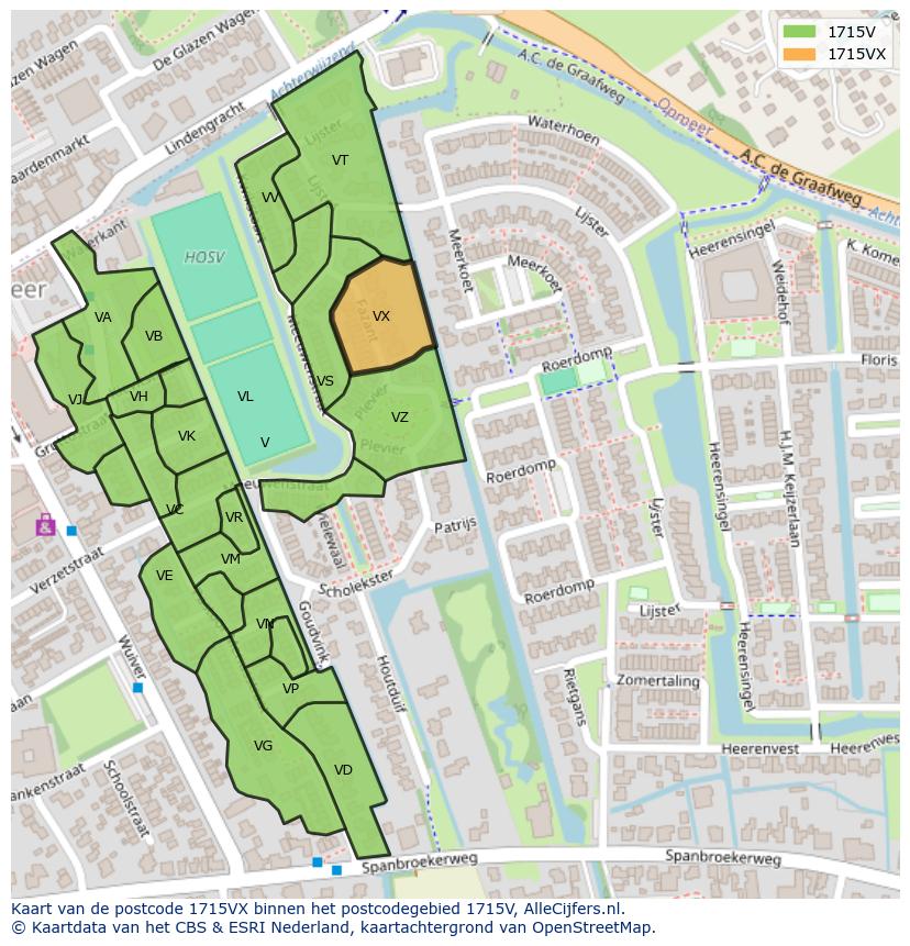 Afbeelding van het postcodegebied 1715 VX op de kaart.