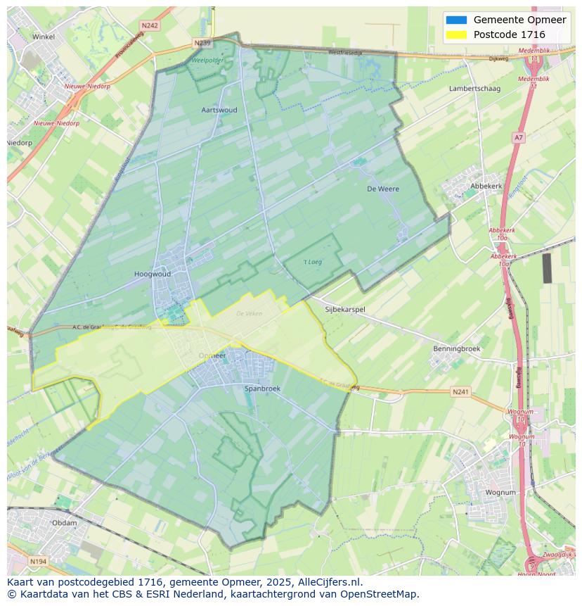 Afbeelding van het postcodegebied 1716 op de kaart.