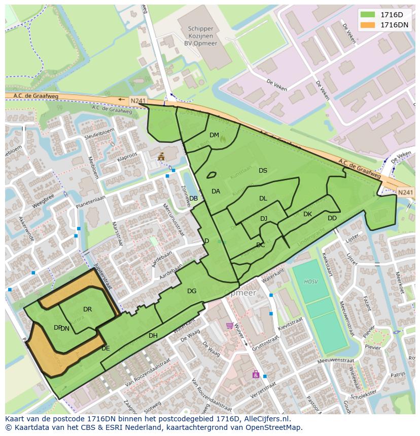 Afbeelding van het postcodegebied 1716 DN op de kaart.