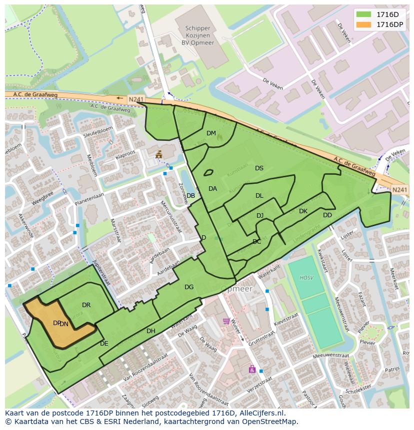 Afbeelding van het postcodegebied 1716 DP op de kaart.