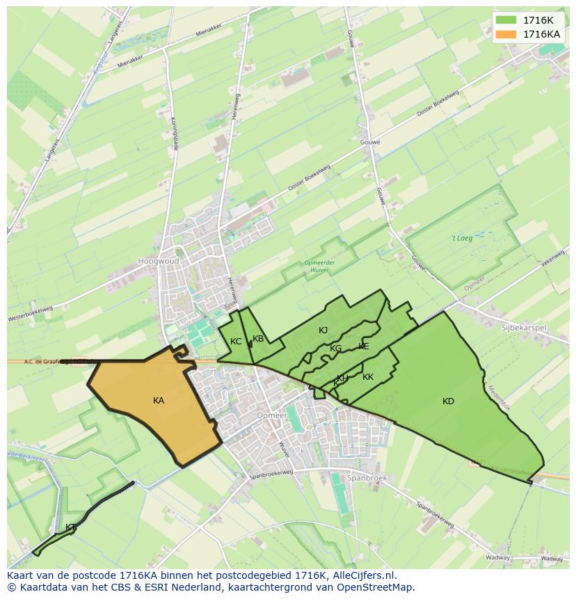 Afbeelding van het postcodegebied 1716 KA op de kaart.