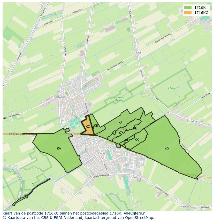 Afbeelding van het postcodegebied 1716 KC op de kaart.