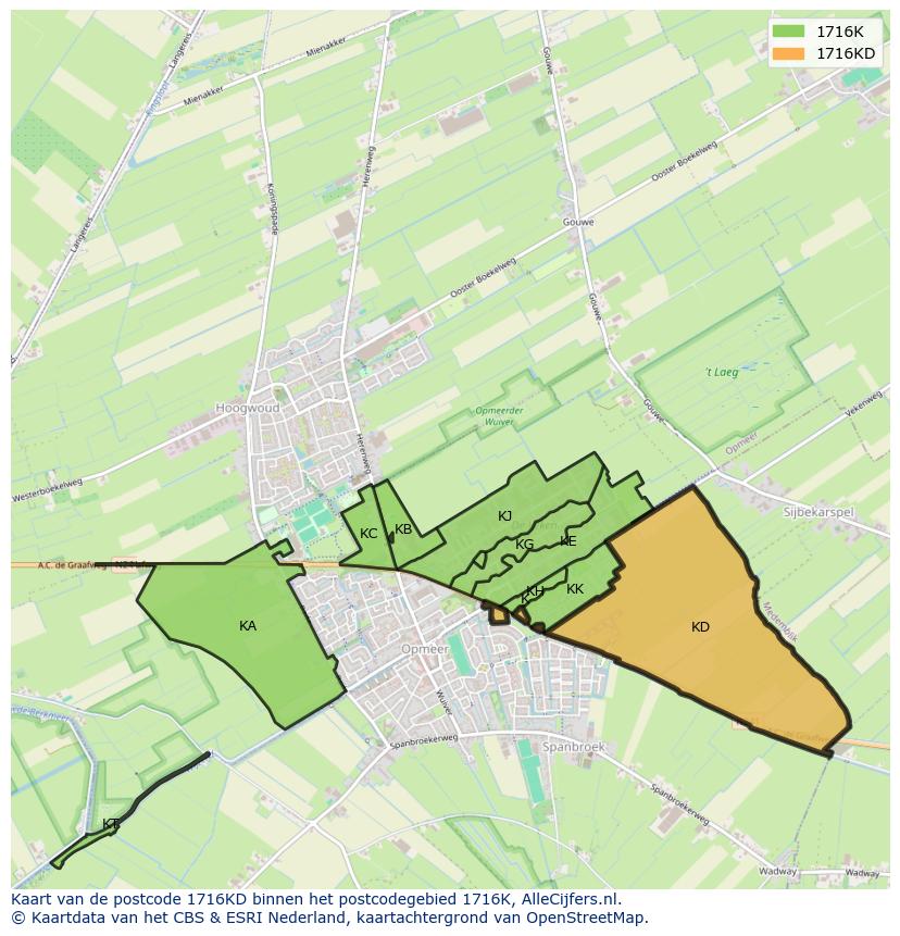 Afbeelding van het postcodegebied 1716 KD op de kaart.