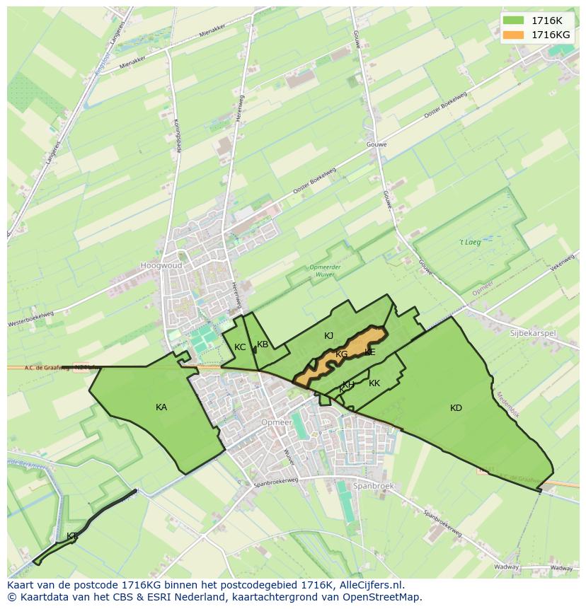 Afbeelding van het postcodegebied 1716 KG op de kaart.