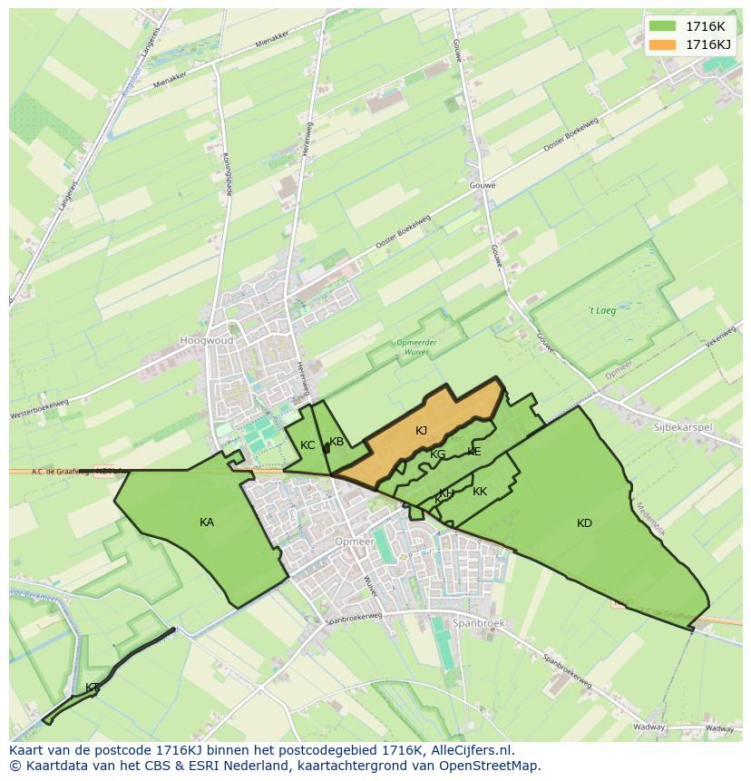 Afbeelding van het postcodegebied 1716 KJ op de kaart.