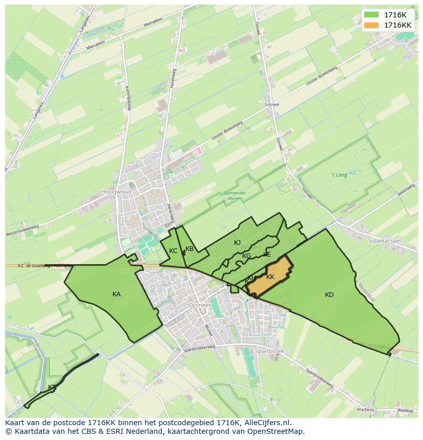 Afbeelding van het postcodegebied 1716 KK op de kaart.