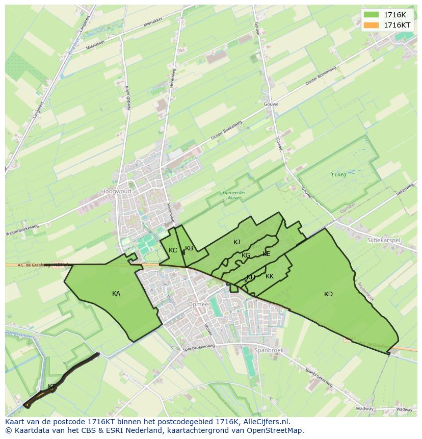 Afbeelding van het postcodegebied 1716 KT op de kaart.