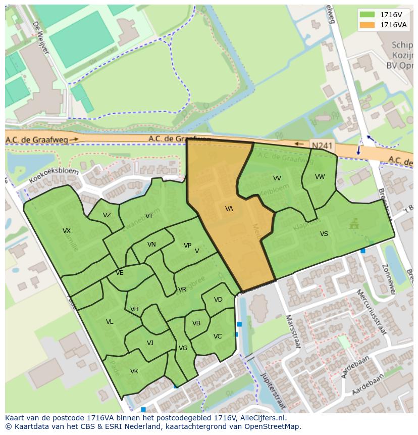 Afbeelding van het postcodegebied 1716 VA op de kaart.