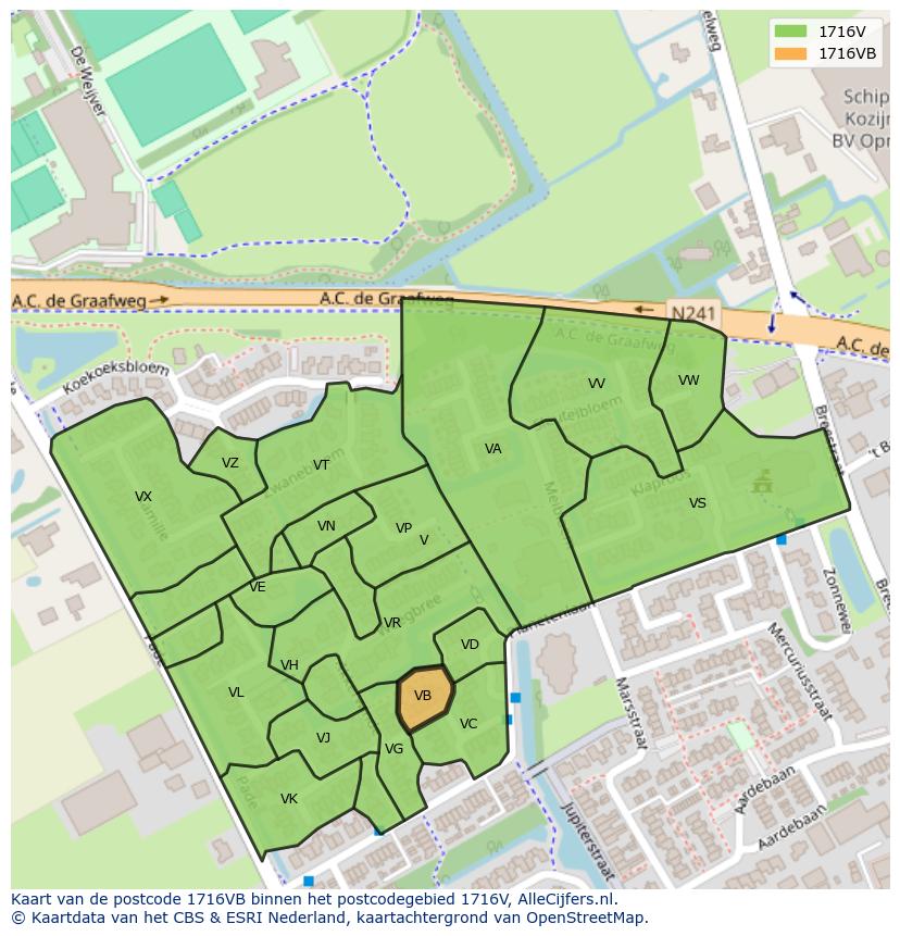 Afbeelding van het postcodegebied 1716 VB op de kaart.