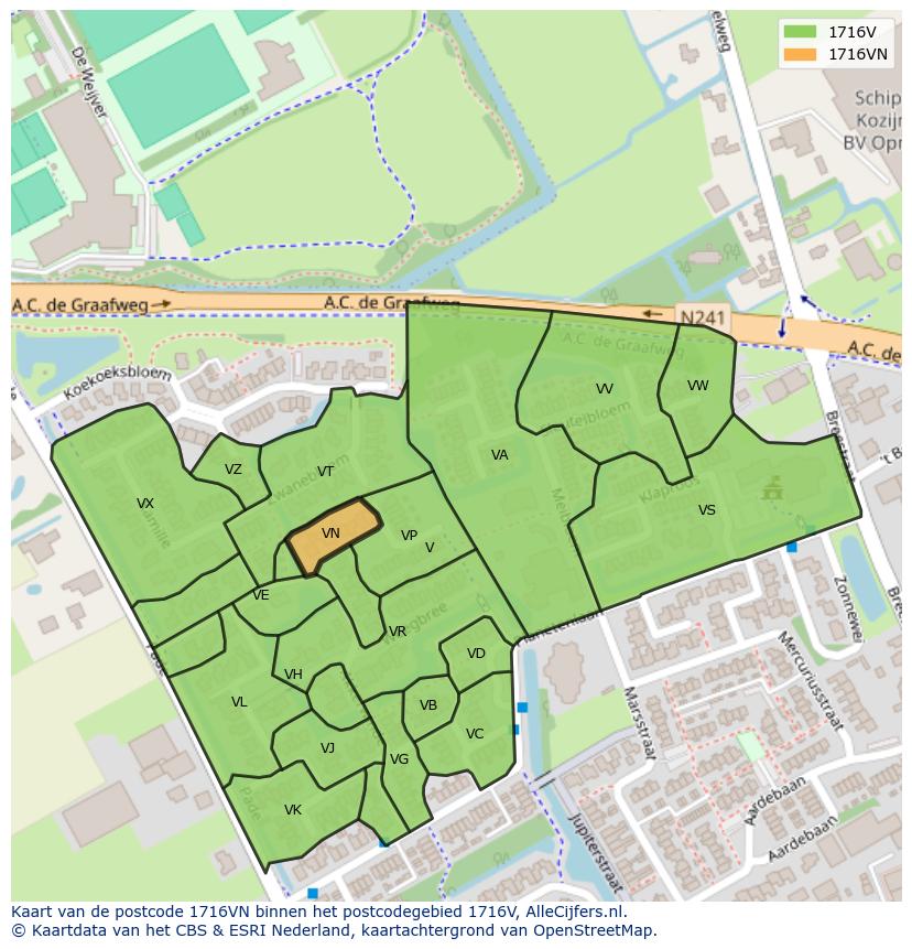 Afbeelding van het postcodegebied 1716 VN op de kaart.