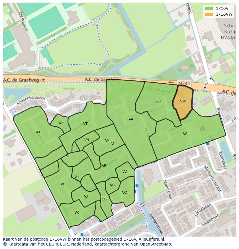 Afbeelding van het postcodegebied 1716 VW op de kaart.