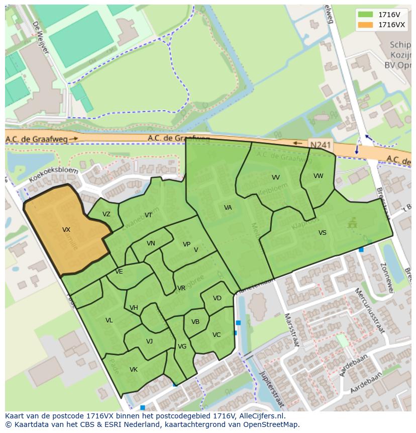 Afbeelding van het postcodegebied 1716 VX op de kaart.