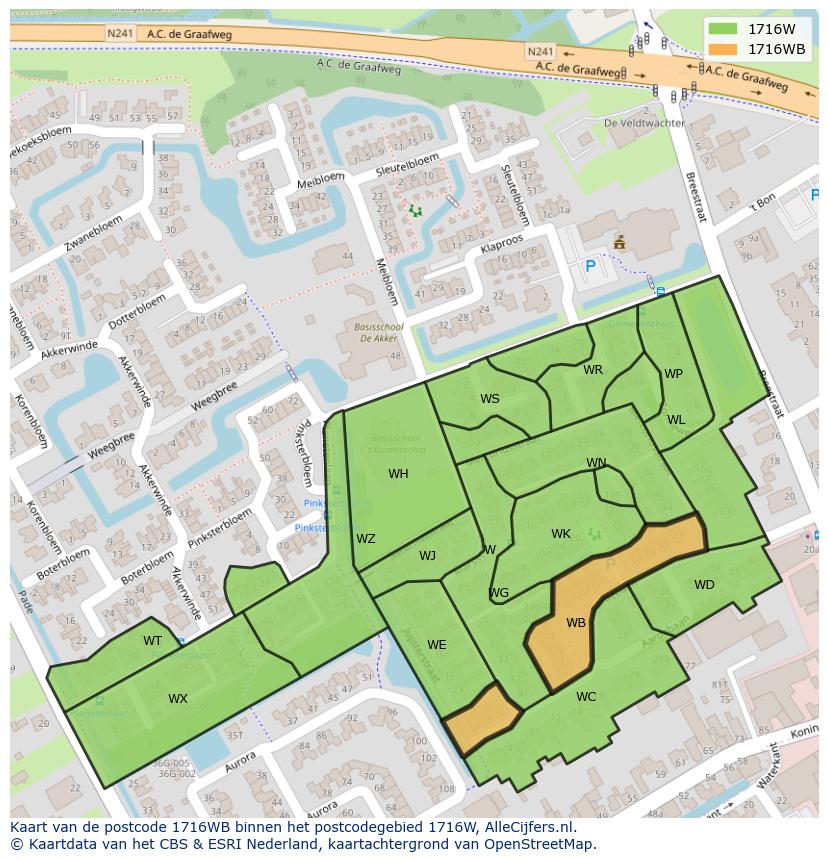 Afbeelding van het postcodegebied 1716 WB op de kaart.