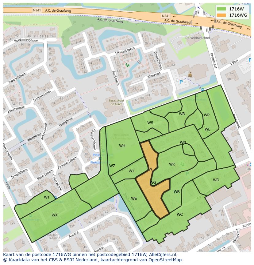 Afbeelding van het postcodegebied 1716 WG op de kaart.