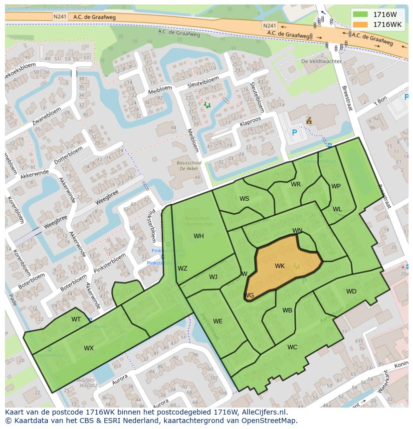 Afbeelding van het postcodegebied 1716 WK op de kaart.