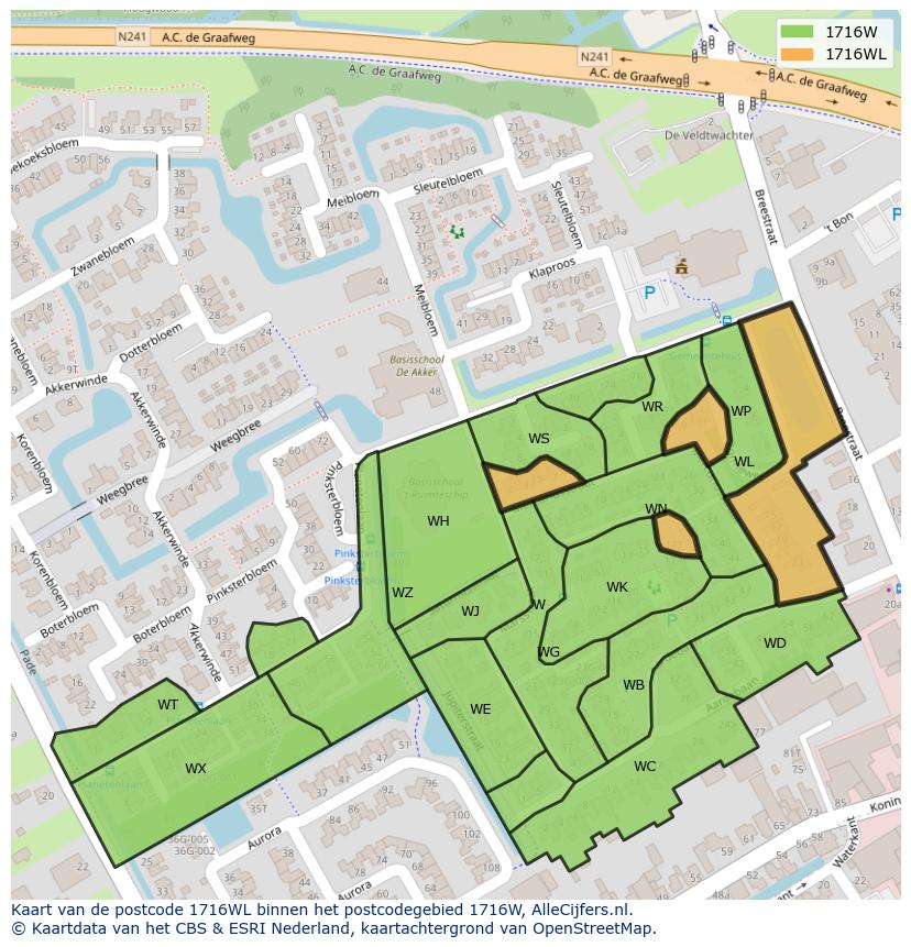 Afbeelding van het postcodegebied 1716 WL op de kaart.